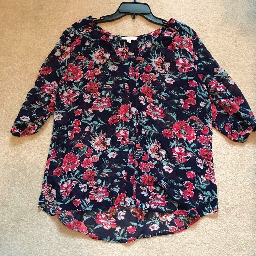 Navy Blue Floral Blouse